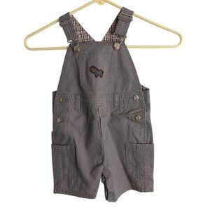 Gymboree Size 12 18 Mos Shortalls Infant Cargo Gray Plaid Cotton Rhino Patch NEW